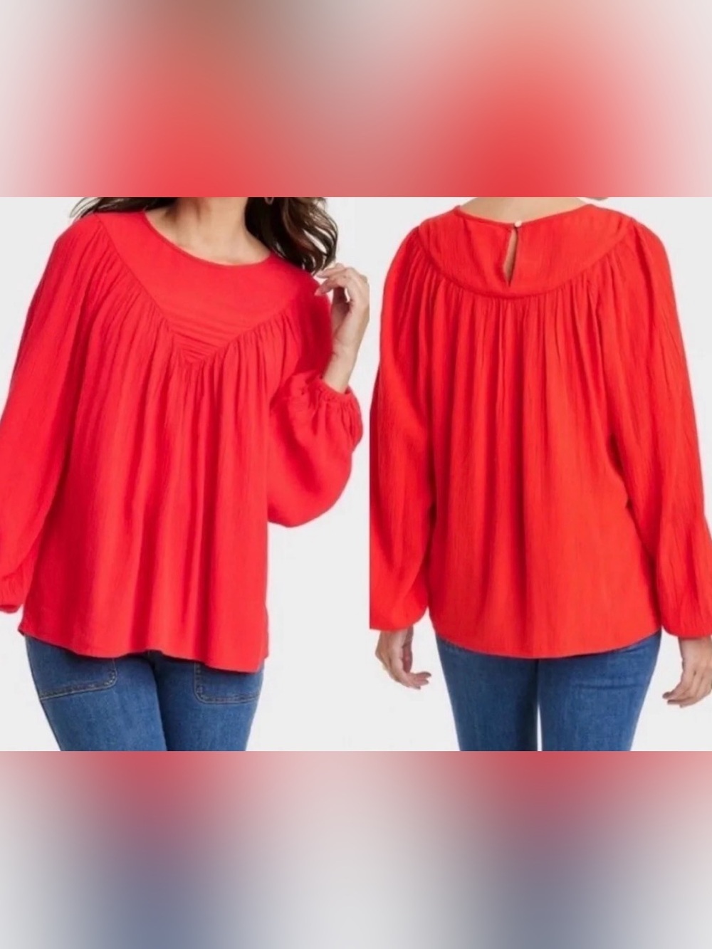 Knox Rose Red Long Sleeve Peasant Blouse